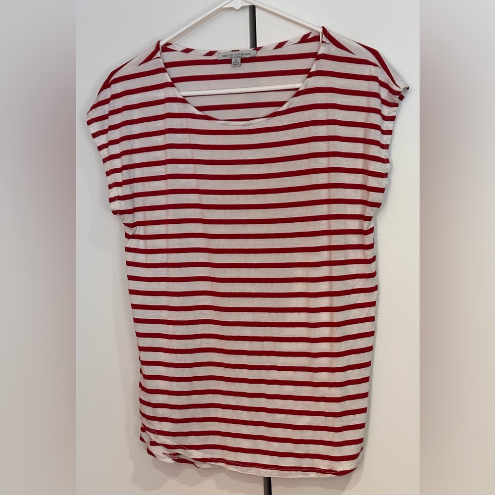 Green Envelope Striped Women's Top. Size M - Picture 2 of 8